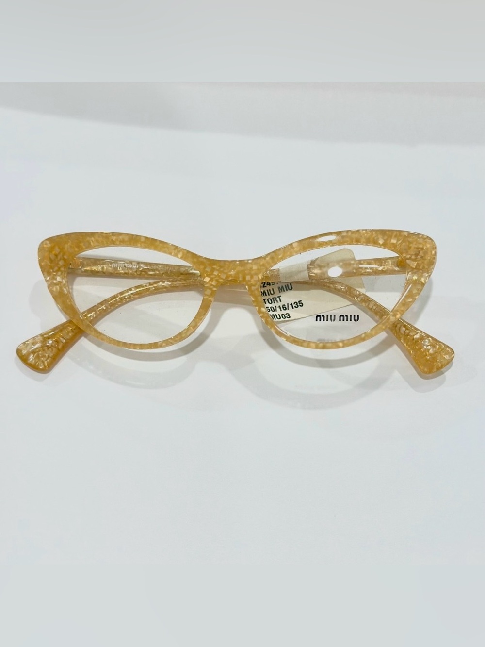 Miu Miu Yellow Gold Tortoiseshell Cat-Eye Glasses VMU 03L